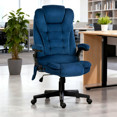 Fauteuil de bureau vibrant à dossier haut en velours bleu foncé