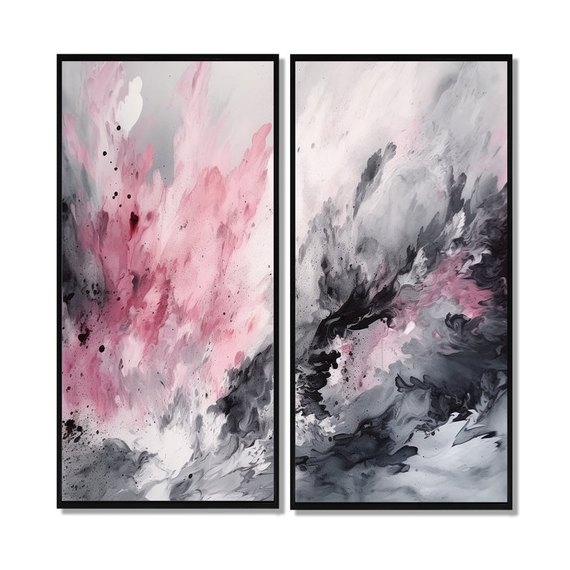 «Evolving In Pink Grey», art mural rose, H 32 po x l 32 po, Noir, Impression encadrée flottante