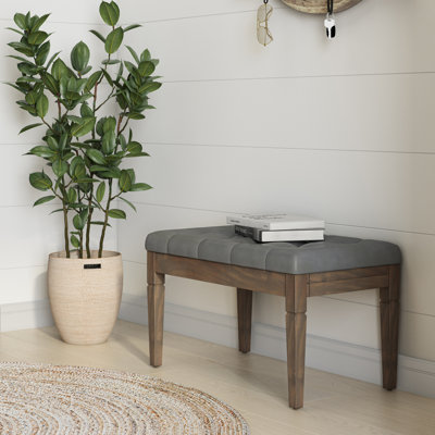 Waverly 28"W Vegan Leather Traditional Small Tufted Ottoman Bench with Carved Legs