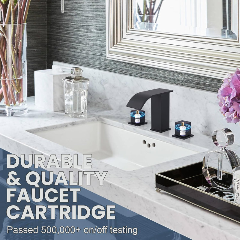 Robinet de salle de bain cascade espacé de 8 pouces, robinet de meuble-lavabo 3 trous avec bonde escamotable et tuyaux d'alimentation ARCORA