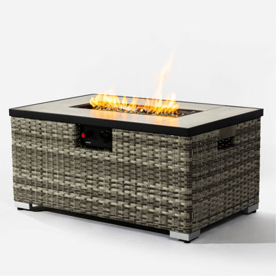 Propane Fire Table With Ceramic Tile Tabletop & Tank Holder, Beige , 30.74" Depth, 20.25" Width, 14.93" Height, 80.52 Lb Pit Holder Tile, 30.74In D X 20.25In W 14.93In H, 80Lb Weight