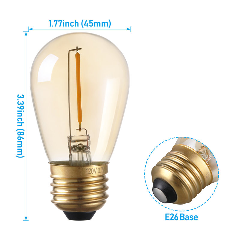 0.7W E26 Dimmable LED Vintage Edison Globe Light Bulb Amber