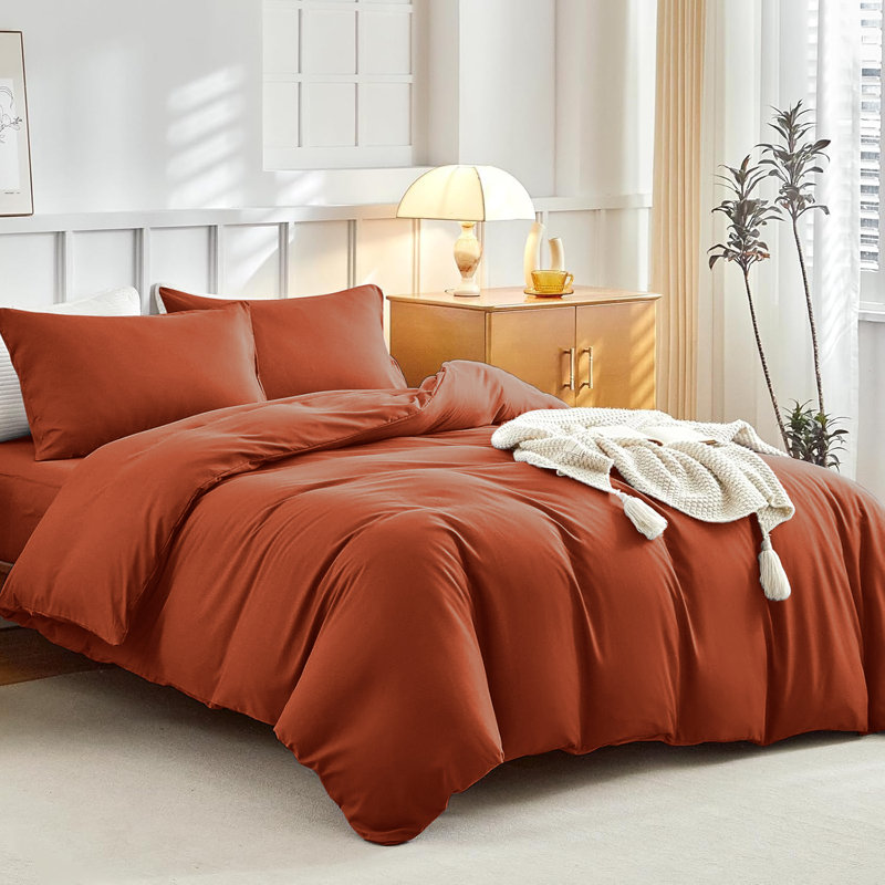 Super Soft Microfibre Reversible Plain Duvet Cover Set, Rust, Kingsize Duvet Cover Set + 2 Pillowcases