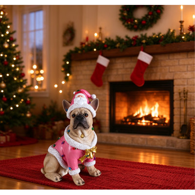 Statue de Noël bouledogue français de Noël, Figurine de chien des Fêtes en ..., 12,4 × 9,06 × 18,9 po, résine, 1 pièce, statue, brun, impressionnant…