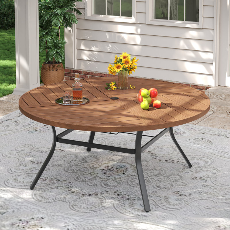 Table de salle à manger d'extérieur, Noyer / noir, H 28,3 po x L 59,8 po x l 59,8 po