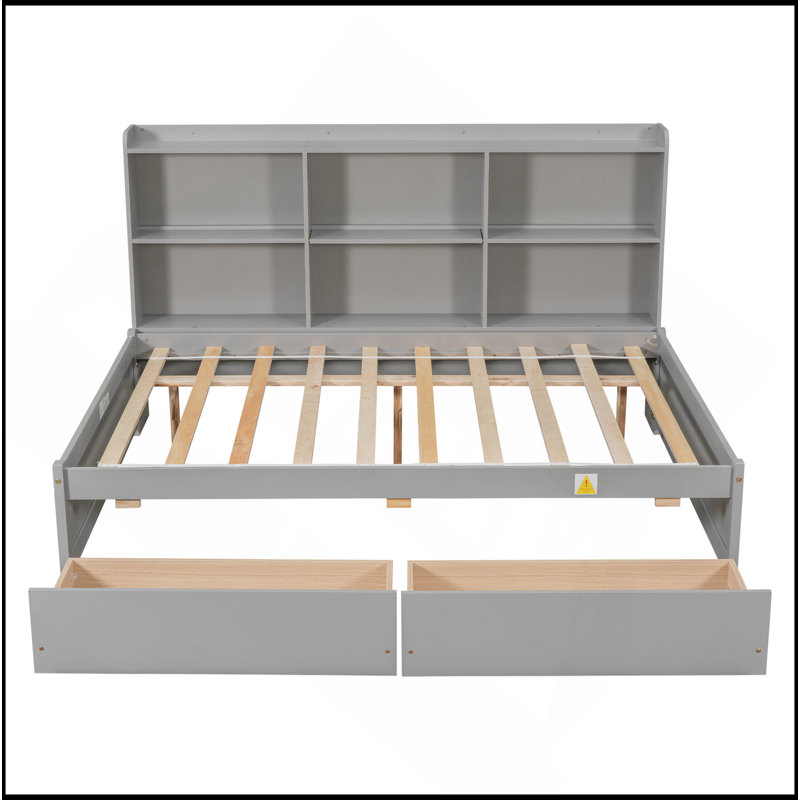 Bed With Side Bookcase, Drawers
