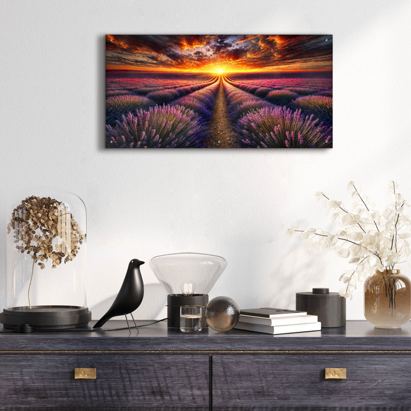  'Lavender Fields Sunrise' by Rey Klimt Acrylic Glass Wall Art, 48" x 24"
