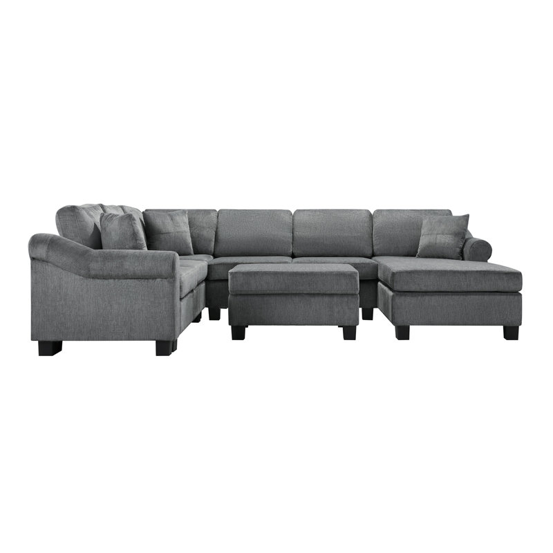 Canapé modulaire Canapé modulaire rembourré en chenille de 111,8 po avec repose-pieds de rangement mobile pour le salon