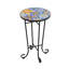 Colourful Side Table For Patio With Distressed Ceramic Tile And Robust Base Top Matte Black Steel Frame