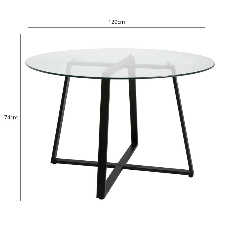 Addalee Round Glass Top Metal Base Dining Table, Black