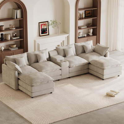 145"W U-Shape Sectional With Console & Cup Holders And USB Ports
