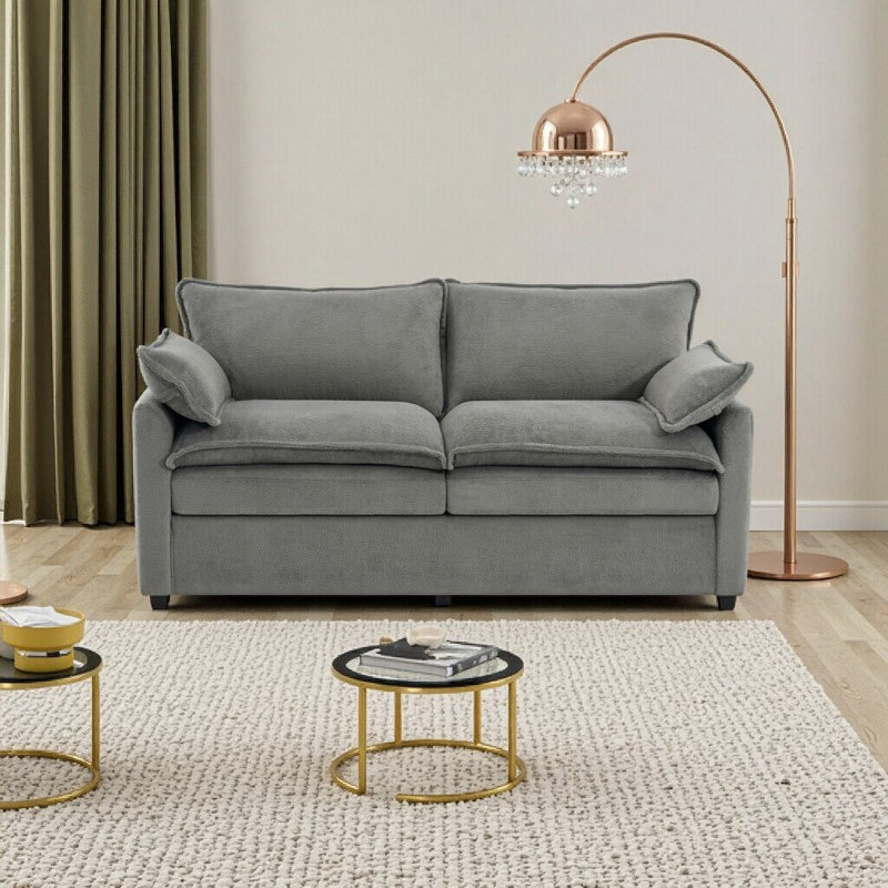 Canapé moderne à 2 places avec coussin double couche et poches de rangement pour le salon, Gris