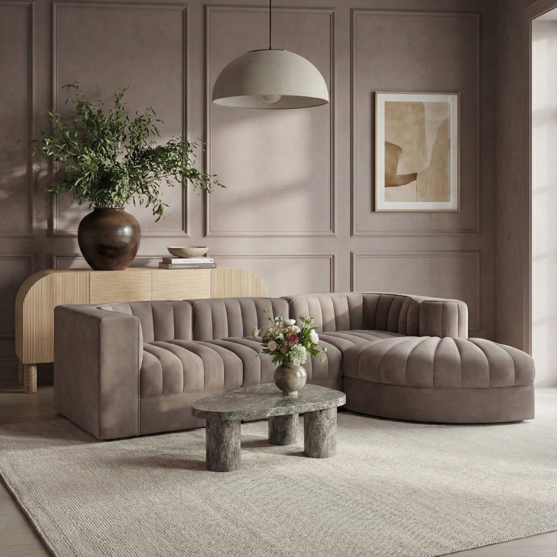 Tissu 4 pièces Demars Velvet Performance Canapé modulaire modulaire, Velours taupe