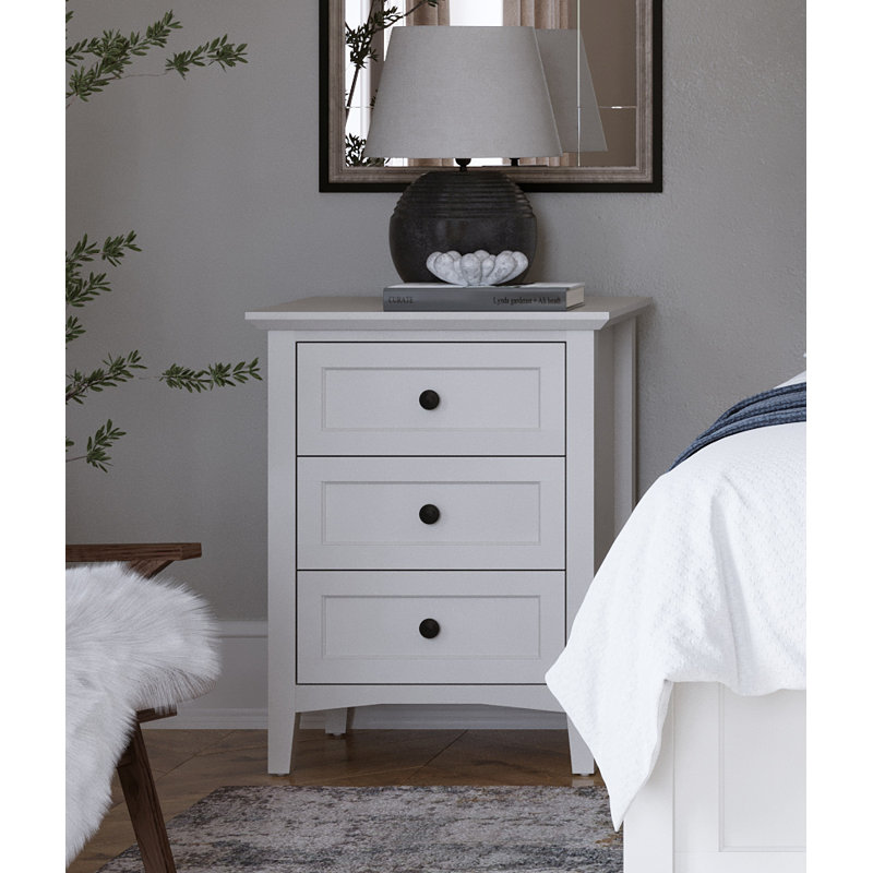 3 Drawer Bedside Table, White