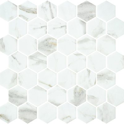 Onix 2” X 2” Hexagon Athena Matte Glass Marble Look Mosaic