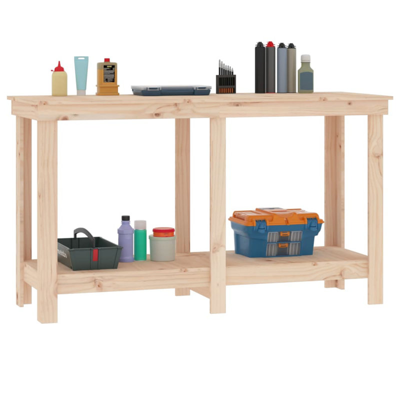 Kyreon Solid Wood Top Workbench, 80cm H x 140cm W x 50cm D, Natural