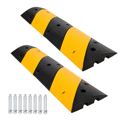 Heavy-Duty 3.3FT Rubber Speed Bump 2-Pack – 25,000 lbs Capacity, Dual-Channel Cable Protector Ramp with Bolts for Asphalt, Concrete, Gravel, Ideal for Driveways, Garages, Roads, Parking Lots