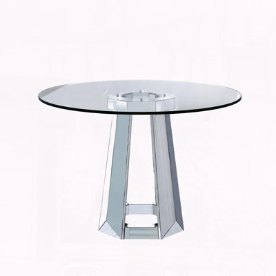 Table de salle à manger moderne en verre trempé avec base en miroir