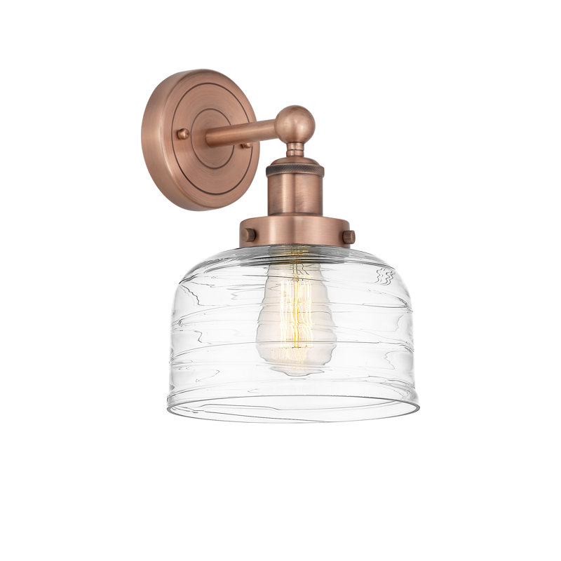 Applique murale à bras en acier 1 lumière Cetronia, Tourbillon déco transparent, Cuivre antique