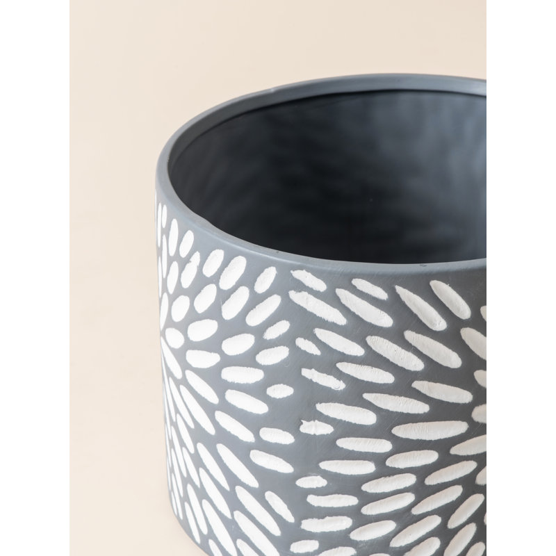 Elayna Ceramic Planter with Wood Stand, 9.7" H x 8" W x 8" D, Gray