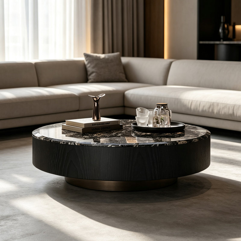 Seibel, 12.6" H x 39.4" W x 39.4" D, Black Marble/Black
