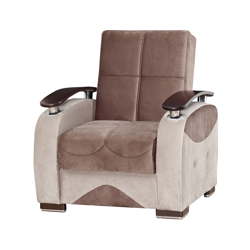 Fauteuil convertible en tissu avec rangement Newsom, Microfibre / microsuède brun / beige