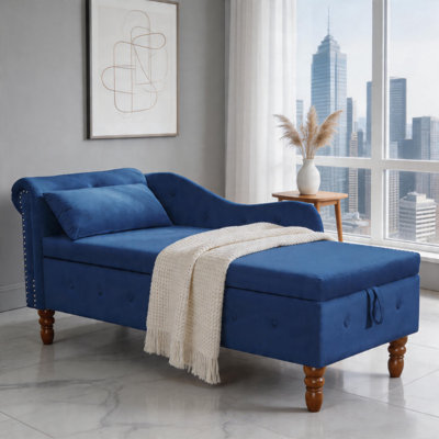  Rolled Arm Upholstered Storage Velvet Chaise Lounge