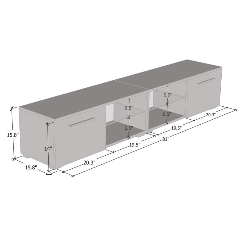 Asbury 15.75" Modern TV Stand with LED Lighting, High Gloss Finish, Gray