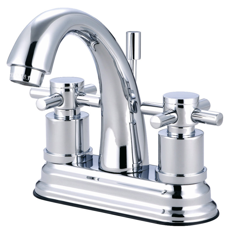 South Beach Double Cross Handle Centerset Bathroom Faucet with Drain Assembly, Polished Chrome
