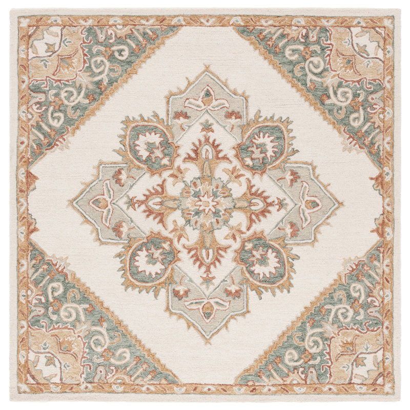 Darrielle Hand Tufted Wool/Cotton Oriental Rug in Gray/Ivory, Square 6'