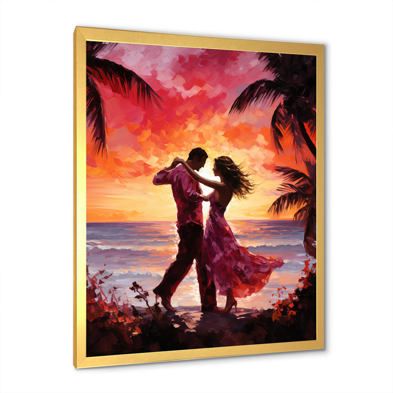Danse salsa au coucher du soleil V, H 32 po x l 24 po x P 1 po, Cadre doré simple