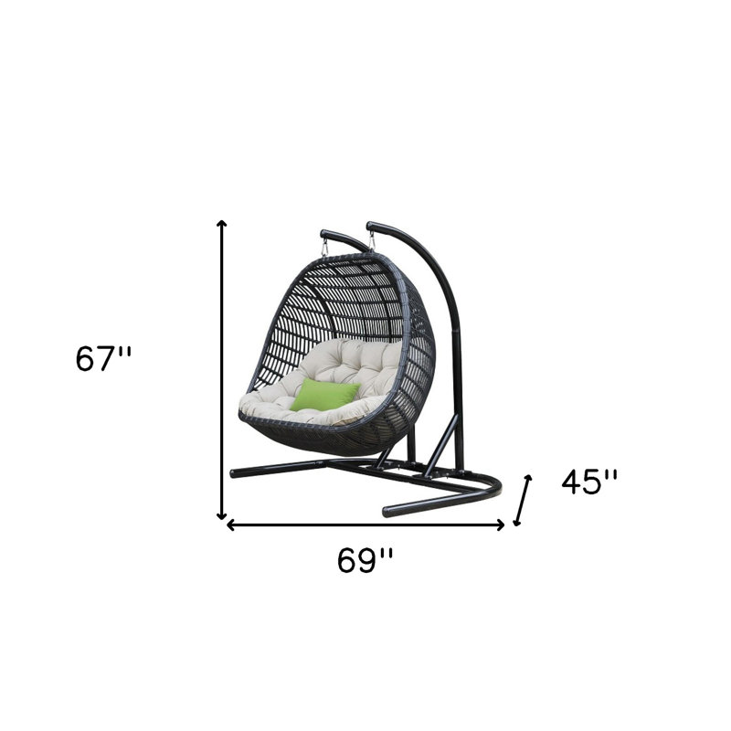 Balancelle d'extérieur 69 po en aluminium beige et noir avec coussin beige