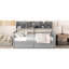 Lit de jour gris, base en lattes de bois avec tablette de chevet et 2 tiroirs - fonctionnel pour la chambre à coucher et le salon-369386317-369386319