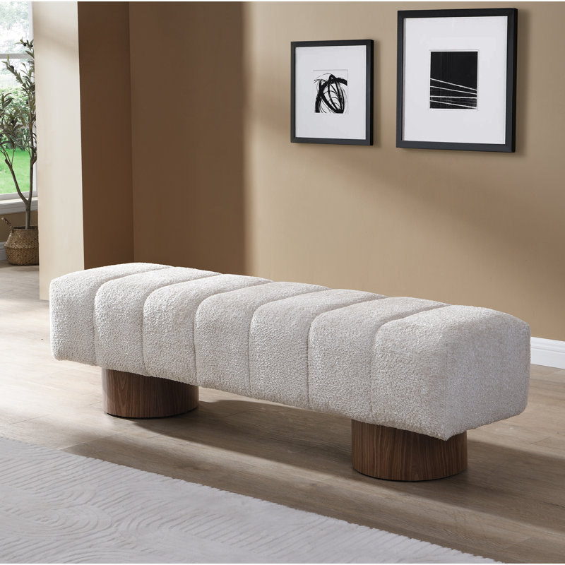 Reign Modern Upholstered Dining Bench, Ivory Boucle