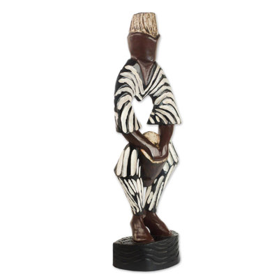 Novica Welcome Drum Wood Sculpture