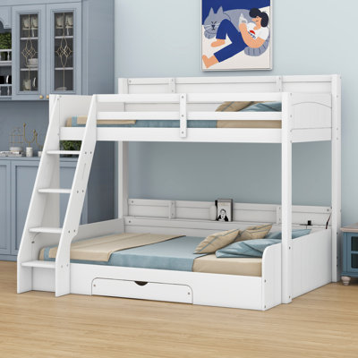 Bunk Bed With Storage Shelves, LED, Charging Station And A Drawer