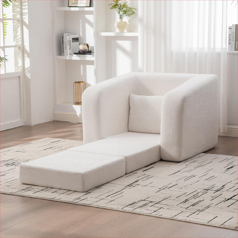 Fauteuil d'appoint lit simple en chenille convertible beige Cloud Style, Beige