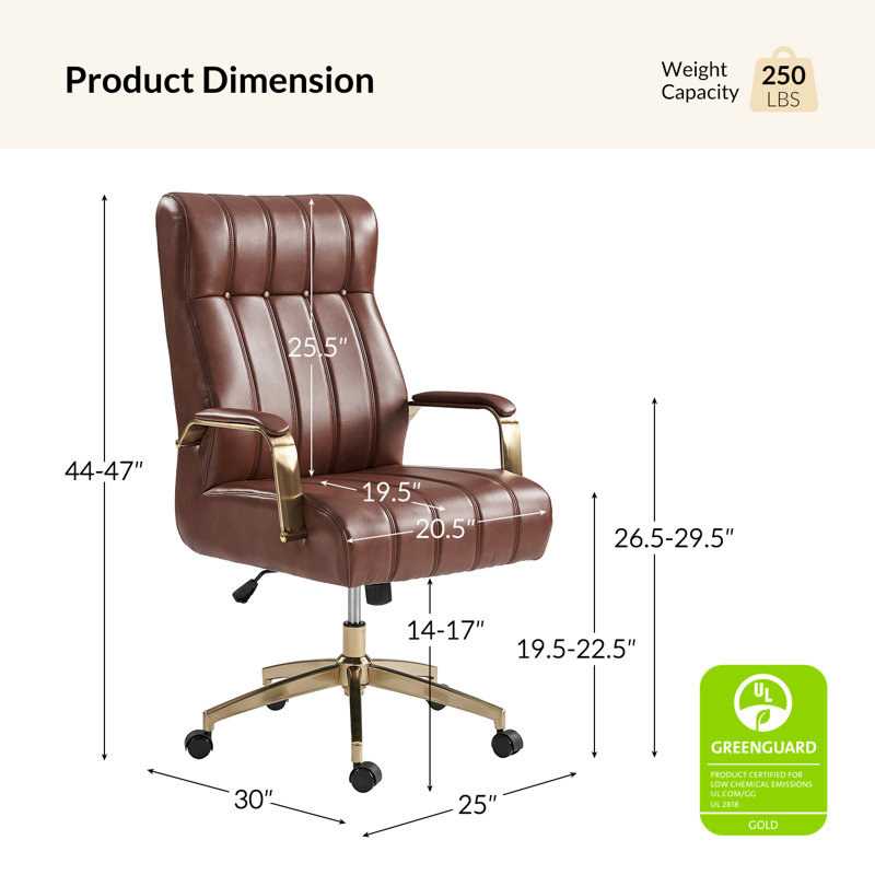 Leipzig 47" H Tufted Leather Executive Chair, Brown Pebbled Faux Leather