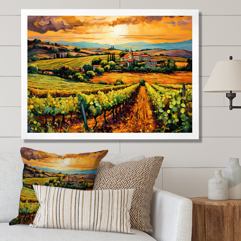 «Vangogh Sunlit Vineyard I», reproduction d'art sur toile inspirée par Vincent Van Gogh, H 12 po x l 20 po, Blanc