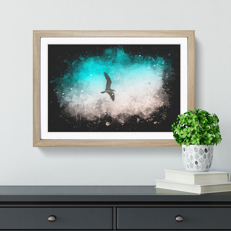 Soaring Seagulls - Picture Frame Graphic Art, 62cm H x 87cm W x 2cm D, Oak Framed