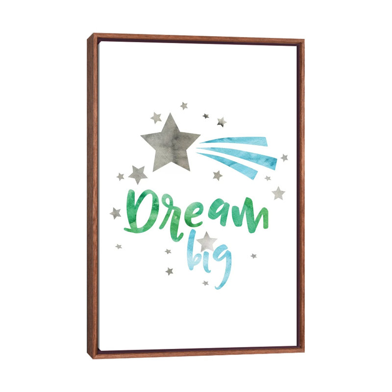 «Dream Big Green & Blue», reproduction d'art textuel, H 40 po x l 26 po x P 1,5 po, Toile avec cadre brun, Pas de tapis