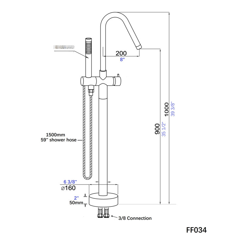 Robinet de baignoire autoportant moderne avec douche à main - Métal robuste de fabrication, beauté