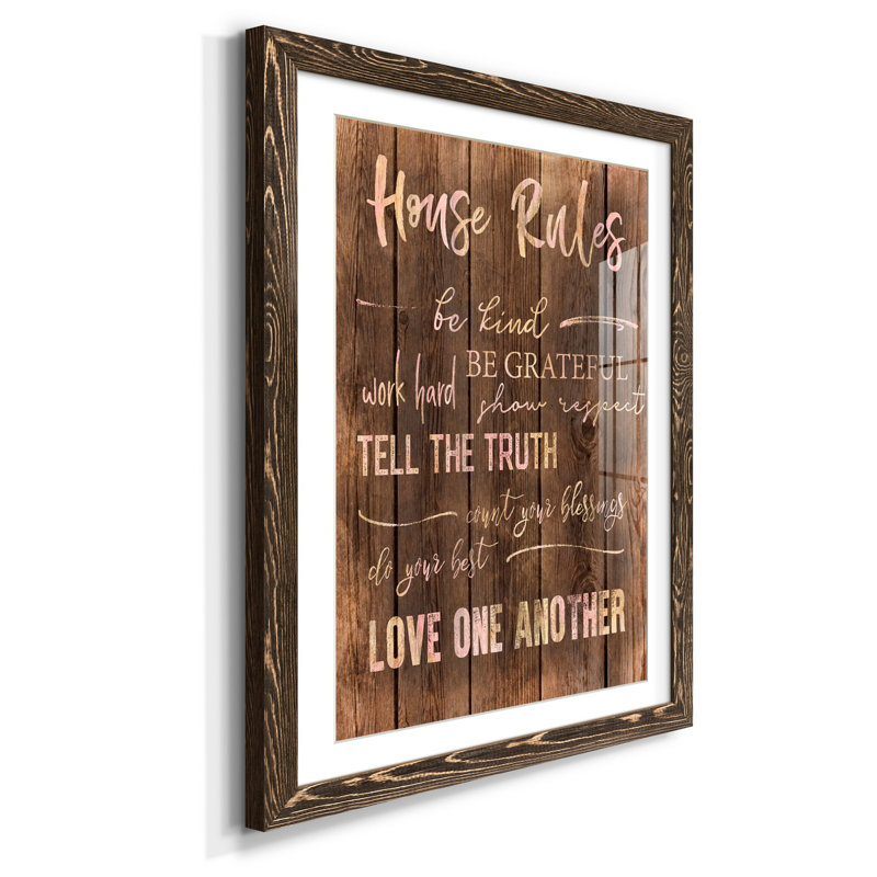 House Rules - Reproduction d'art textuel sur papier encadré, Noyer, H 37,5 po x l 27,5 po x P 1,5 po
