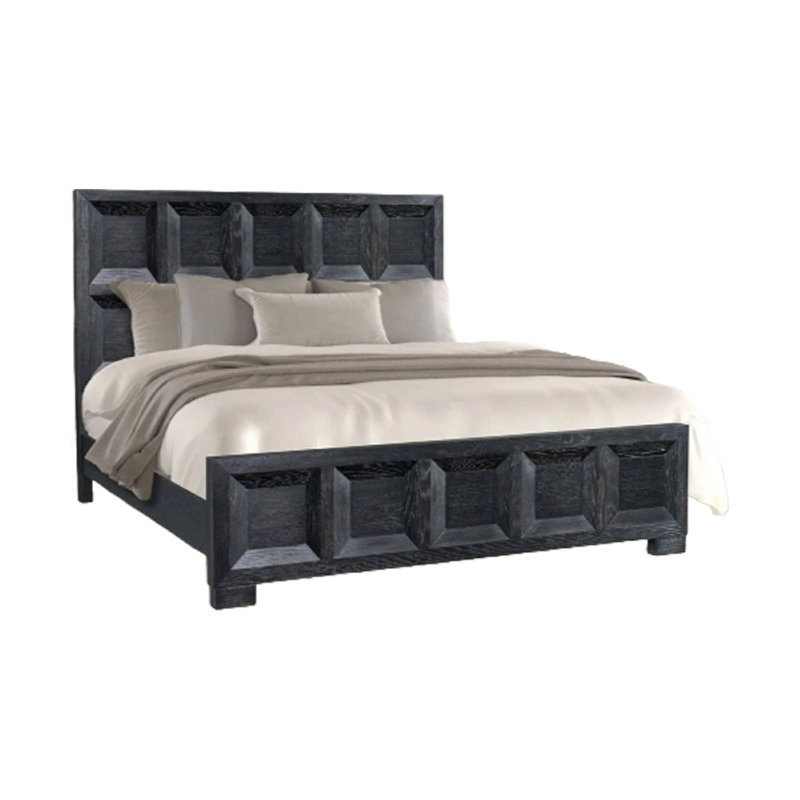 Lit Kizie, panneaux encastrés Modern Classic, bois massif, Noir, Grand