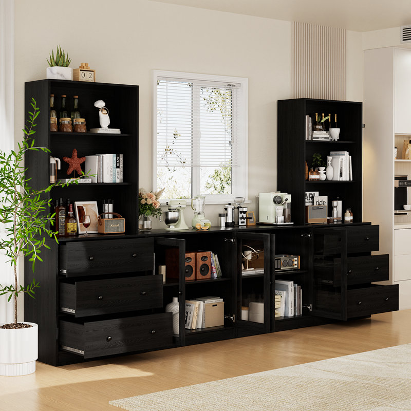Garde-manger 71 po avec bibliothèques et meuble télé de style campagne pour téléviseur de 75 po ou moins