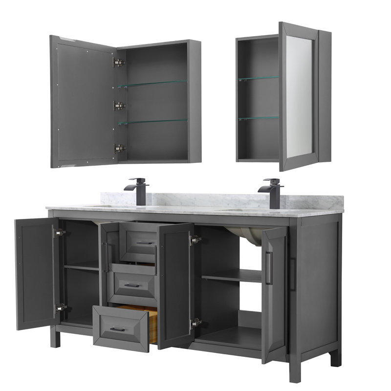 Daria 72'' W Double Vanity, Dark Gray, Polished Chrome, Carrara Cultured Marble