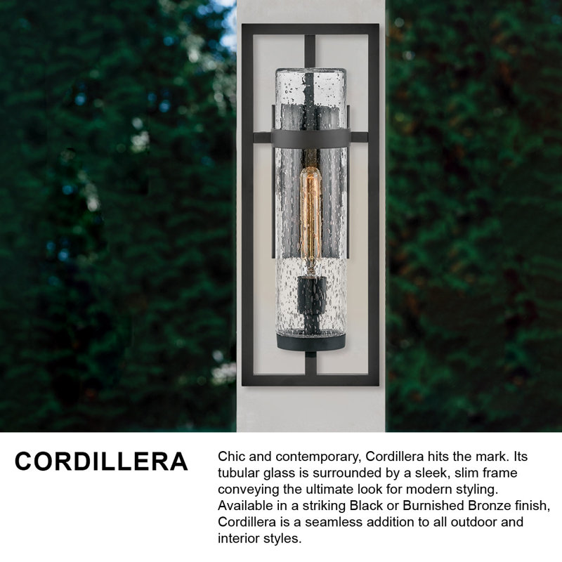 Cordillera Seeded Glass Outdoor Wall Lantern, Burnished Bronze, 20" H x 7.5" W x 7" D
