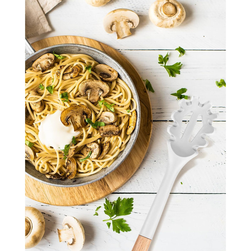 Fourchette à pâtes en silicone, cuillère à nouilles résistante à la chaleur dans la cuisine, passoire à spaghetti sans BPA, 12,8 po (BLANC)