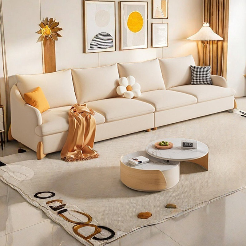 Log cream-style fabric sofa straight row, 4, 35.43" H x 106.29" W x 36.22" D