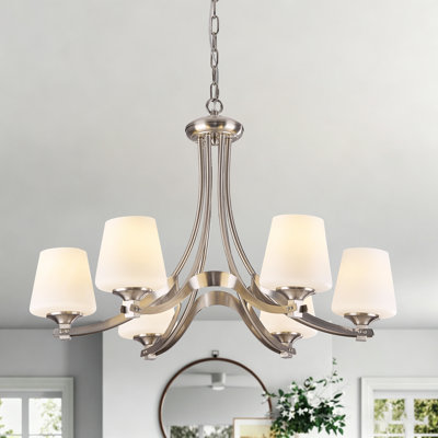 6-Light  Dimmable chandelier comes with frosted opalescent glass